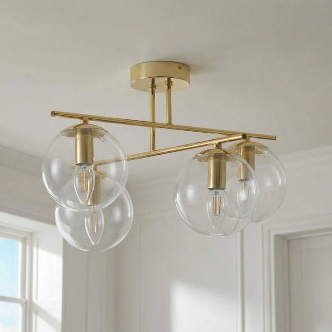 Domiluce Plafondlamp Zoe, goudkleurig, lengte 51 cm, glas, 4-lamps