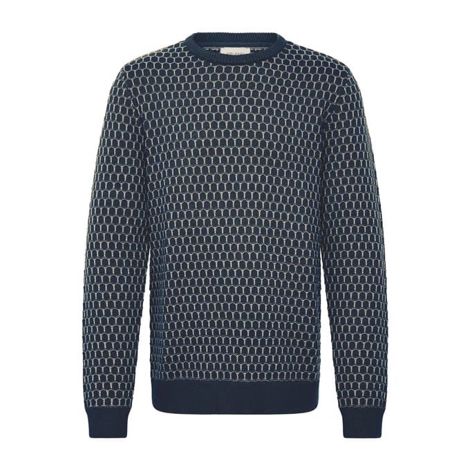 Blend Sweater Boogjes Motief Donkerblauw - Maat L