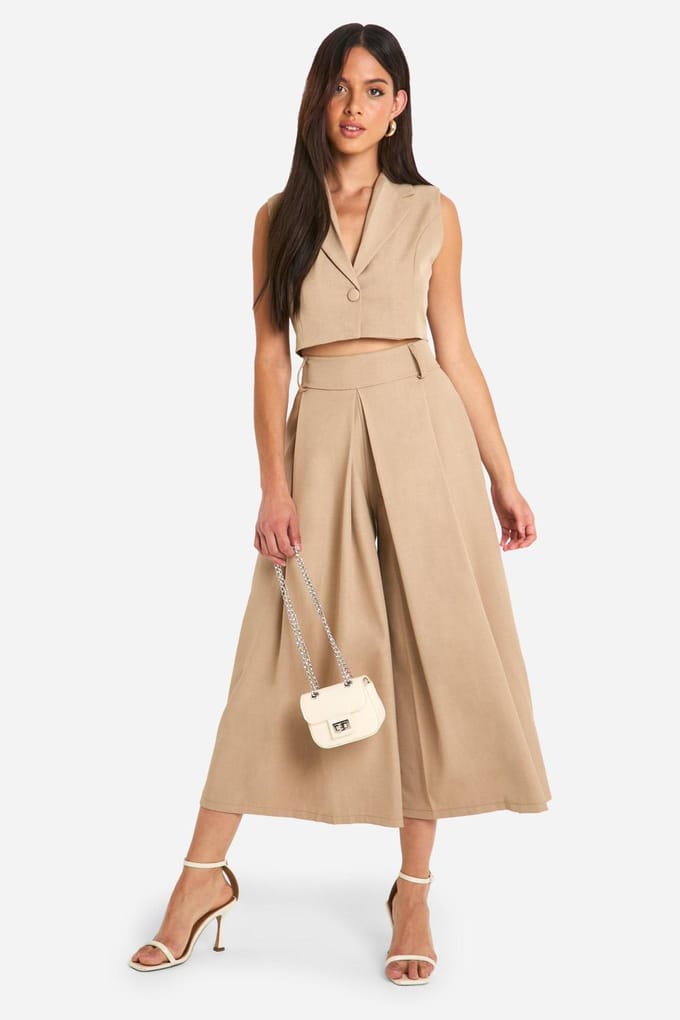 boohoo Dames Marl Tailored Cropped Waistcoat | Camel | Maat: 44