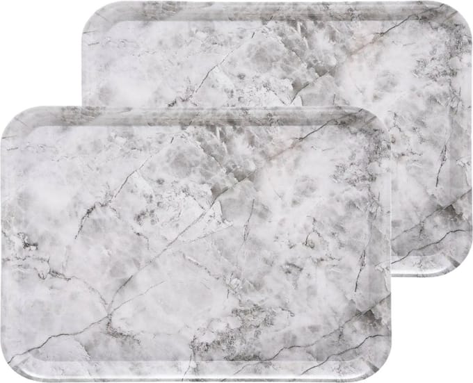 5Five Dienblad/serveer tray Marble - 2x stuks - Melamine - creme wit - 33 x 43 cm