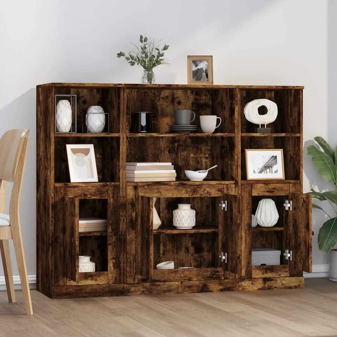 vidaXL - Hoge - kasten - 3 - st - bewerkt - hout - gerookt - eikenkleurig