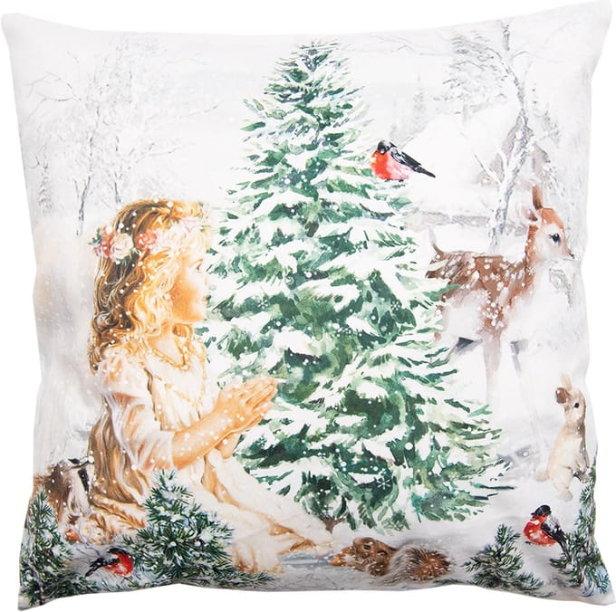 Clayre & Eef Kussenhoes 45x45 cm Wit Groen Polyester Engel Sierkussenhoes