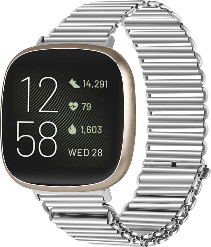Strap-it RVS smartwatch bandje - stalen loop bandje geschikt voor Fitbit Versa 3 / Versa 4 / Sense / Sense 2 - zilver