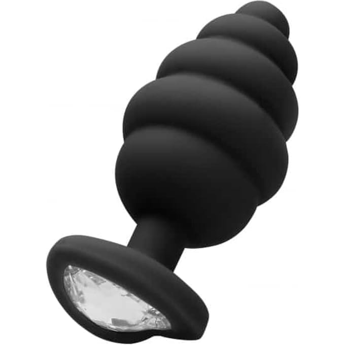 Ouch - Buttplug met ribbels en Diamant Hartje - Small