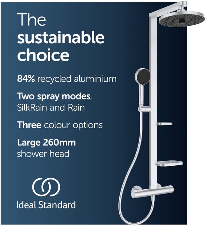Ideal Standard ALU+ - Doucheset met thermostaat, diameter 26 cm, 2 jets, zilver BD583SI