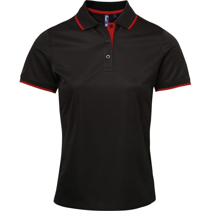Premier Dames/dames Contrast Coolchecker Poloshirt (Zwart/Rood)