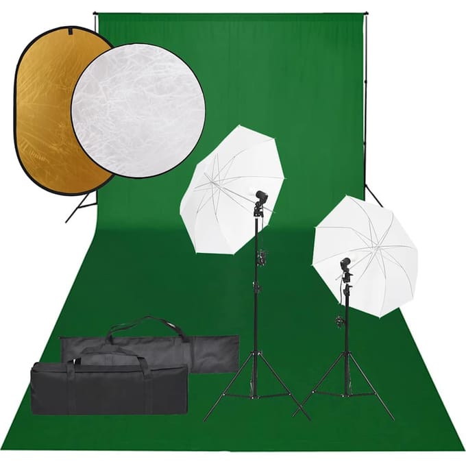 vidaXL - Fotostudioset - met - verlichtingsset, - achtergrond - en - reflector