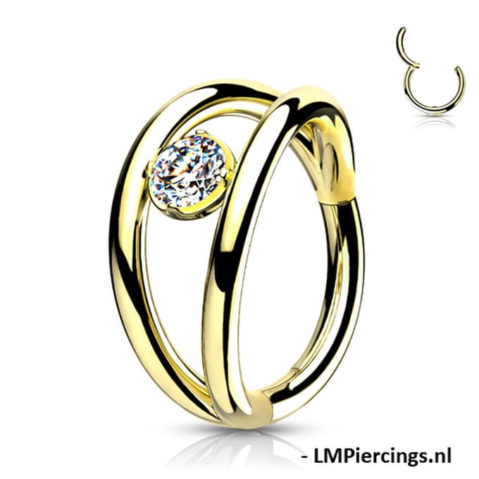 Piercing High Quality Double Hoop met CZ steen 1.2x10 - goud - LMPiercings