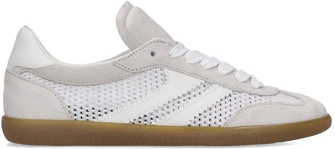 Manfield - Dames - Beige suède sneakers met mesh details - Maat 36