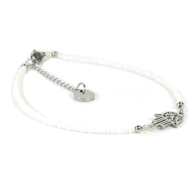 Heaven Eleven - dames - Enkelbandjes - glas - wit - 1mm - verstelbaar 23cm + 4cm