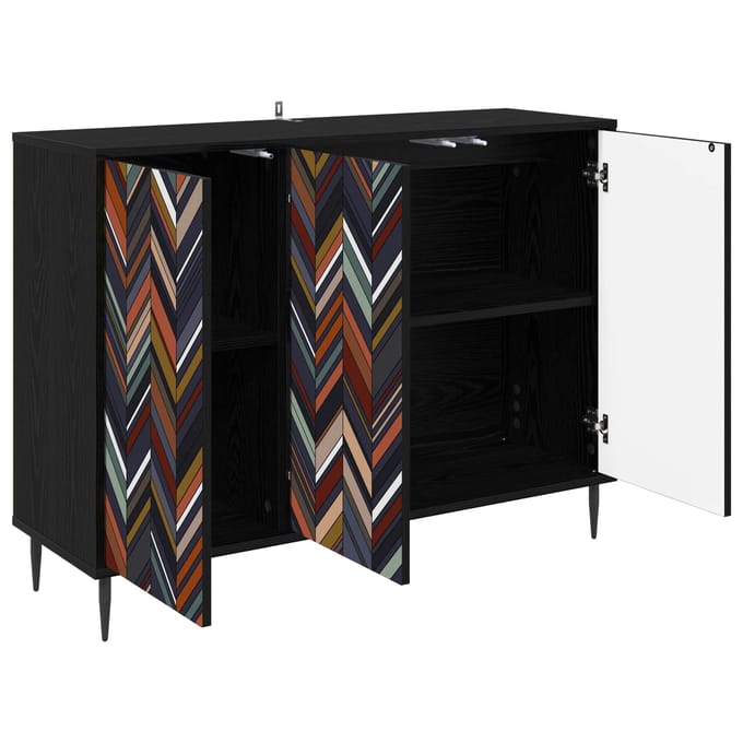 vidaXL - Dressoir - OMMEN - Zwart - eiken - 102 - x - 33 - x - 76 - cm - Bewerkt - hout
