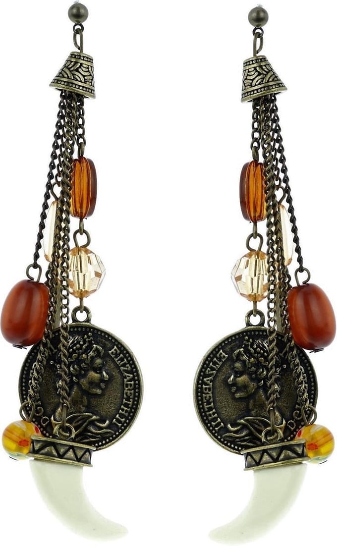 Behave - Oorbellen antiek goudkleur - boho statement look - 10,5 cm