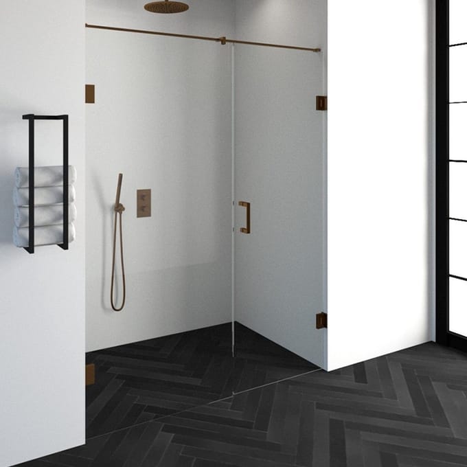 Brauer Void - Nisdeur - 2-Delig - Helder Glas - 160 x 200 cm - Omkeerbaar - met Draaideur 70 cm - Aan Muur - incl. Glascoating - PVD Koper