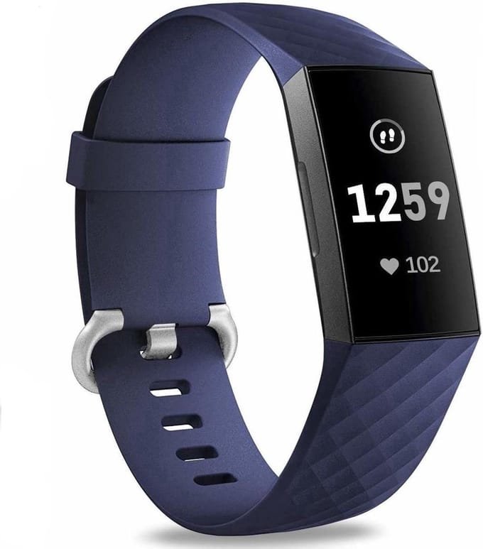New Age Devi - Sportieve Blauwe Wafelband geschikt voor Fitbit Charge 3 - SM Maat