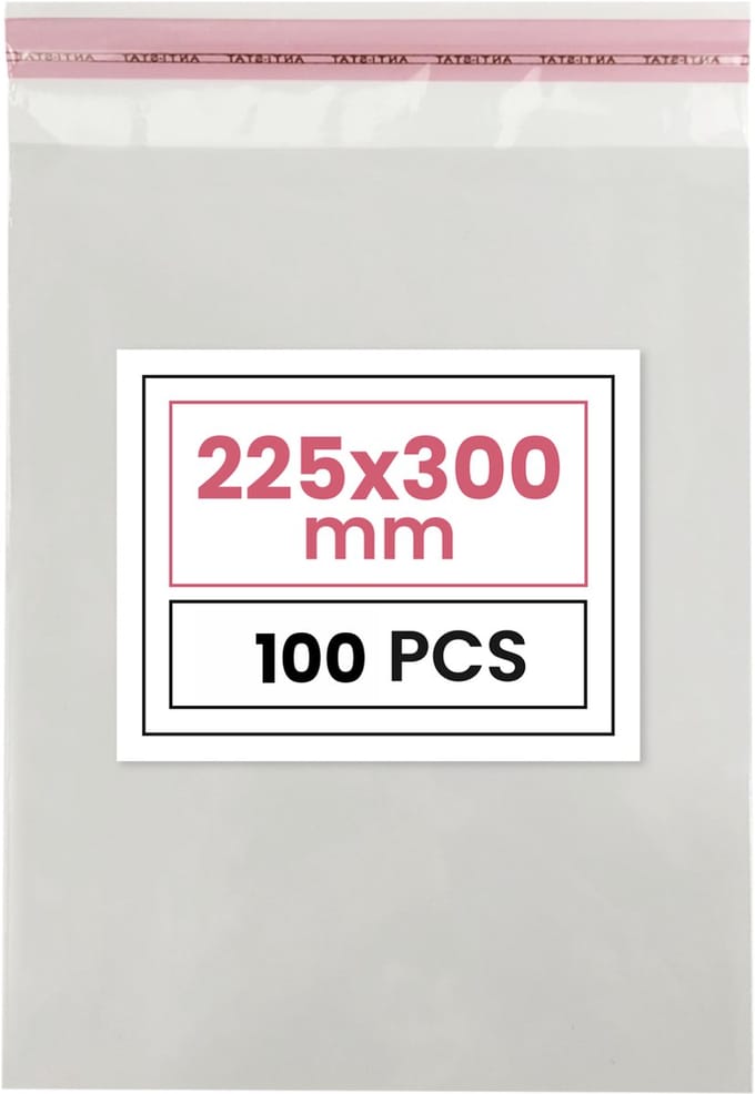 Plastic zakjes met plakstrim - 22,5x30 cm - transparant - 100 zakken