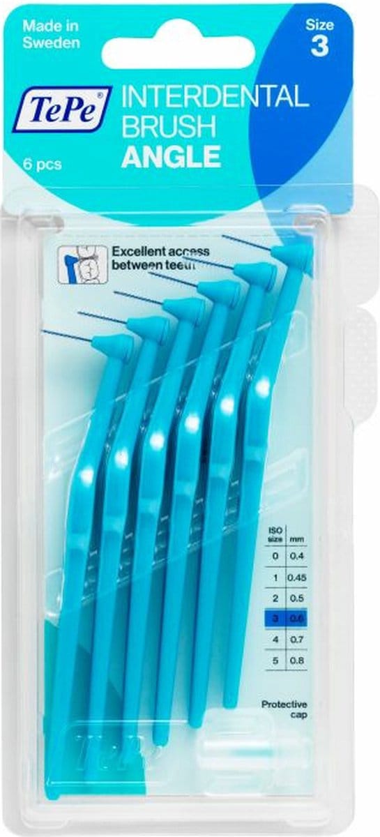6x TePe Angle Ragers 0,6 mm Blauw blister à 6 stuks