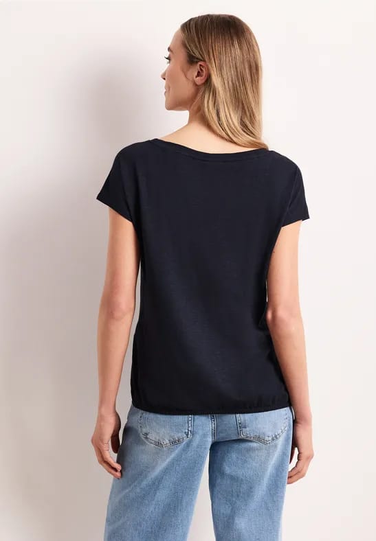 Shirt met ronde hals en rimpels