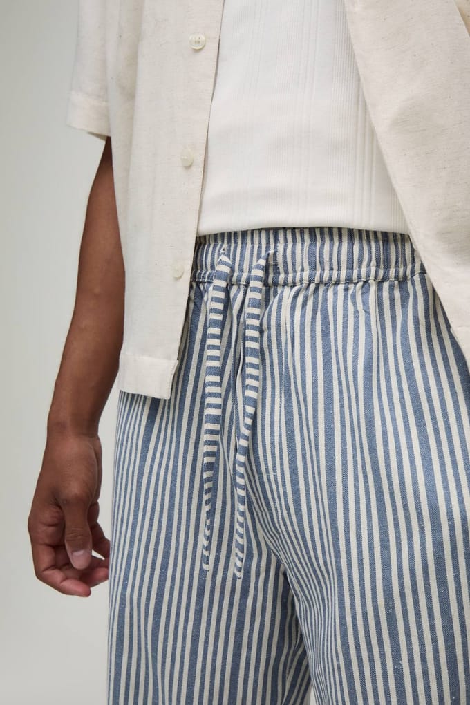 Relaxed Linnen-look Pantalon Met Krijtstreep | Light Blue | Size Small