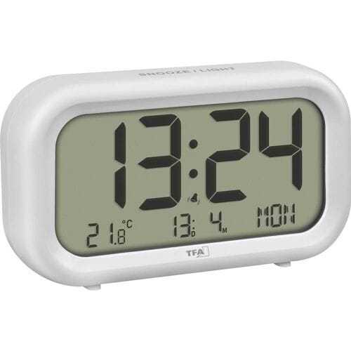 TFA Dostmann 60.2052.02 Wekker Kwarts Wit Alarmtijden 2 Groot display, Extra luid wekgeluid