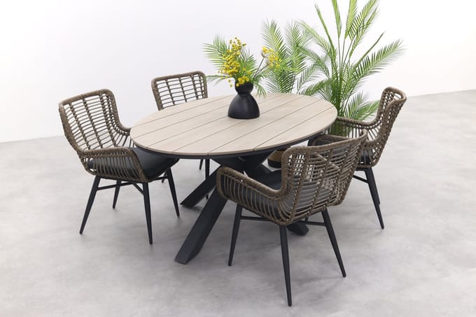 Jasmine Naturel/GI Edison 4-persoons ovale dining tuinset 180x115 cm.