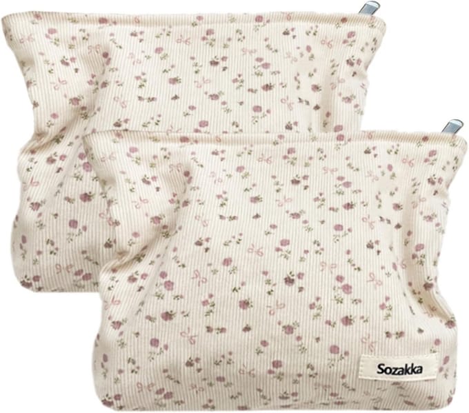 Set van 2 Geribbelde Cosmetica Tasjes - Toilettas en Make-up Organizer voor Dames