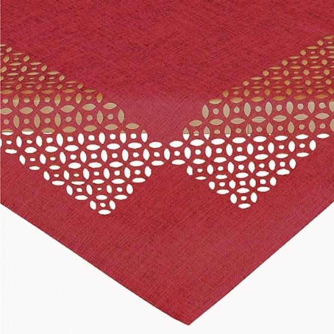 Tafelkleed - effen donkerrood met opengewerkte rand - Vierkant 85 x 85 cm