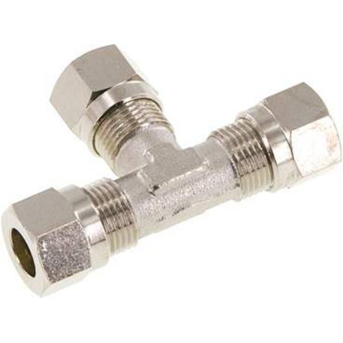 8LL Vernikkeld Brass T-stuk Snijringkoppeling 100bar ISO 8434-1