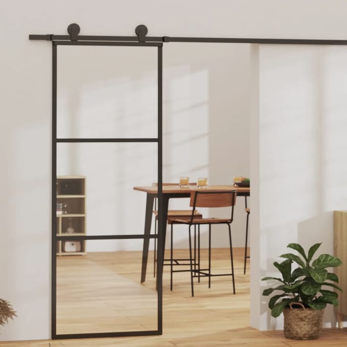 vidaXL - Schuifdeur - met - beslag - 76x205 - cm - aluminium - en - ESG-glas