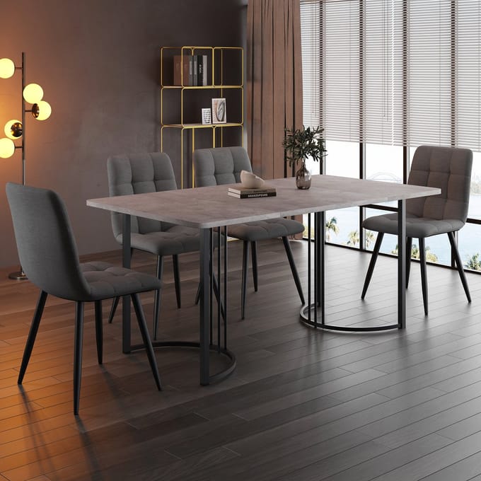 MIVRAY Eetkamerset 5 Delig - Eettafel Met Marmerpatroon En 4 Stoelen - Voor Keuken En Eetkamer - MDF Grijs - 140x80x75 Cm