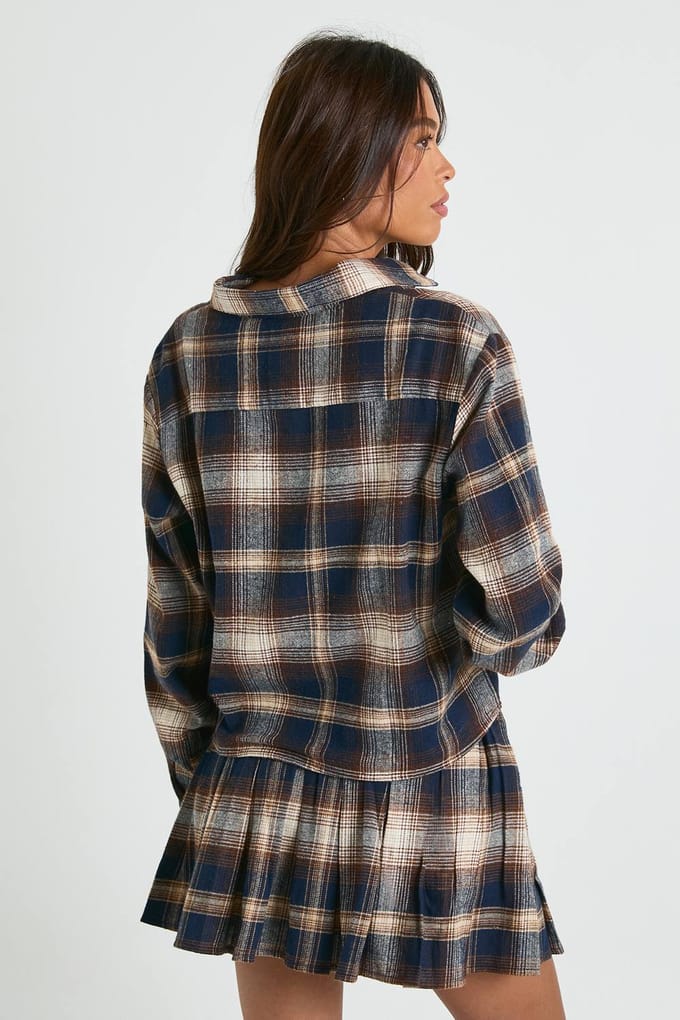boohoo Dames Checkprint longline boxy crop shirt | Brown | Maat: 6