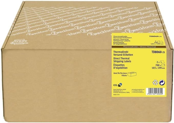 Thermodirecte Verzendlabels 103 x 199 mm – 2 Rollen, 700 Labels, Zelfklevend, Zwart-Wit