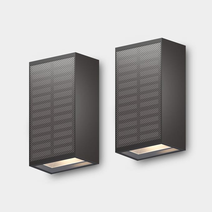 Calex Birindisi Solar Wandlamp - Warm Wit up & down Licht - op zonne‑energie - Draadloos - Waterdicht - Zwart - 2-pack