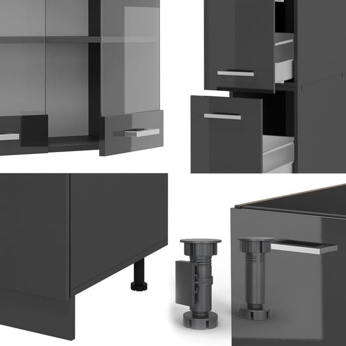 Vicco R-Line Complete keuken – 350 cm, WB Eik Antraciet hoogglans/antraciet
