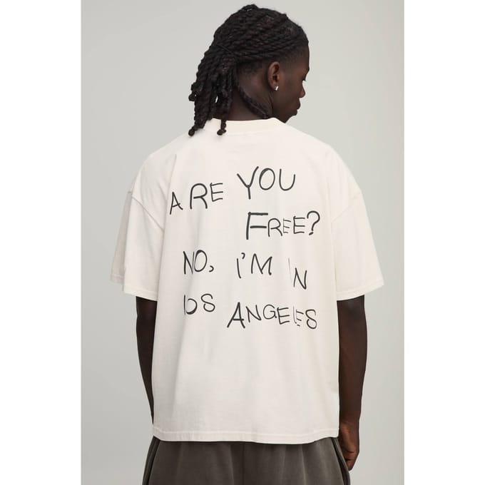 Gewassen Steen Oversized Boxy Los Angeles Slogan Print T-shirt | Stone | Size Medium