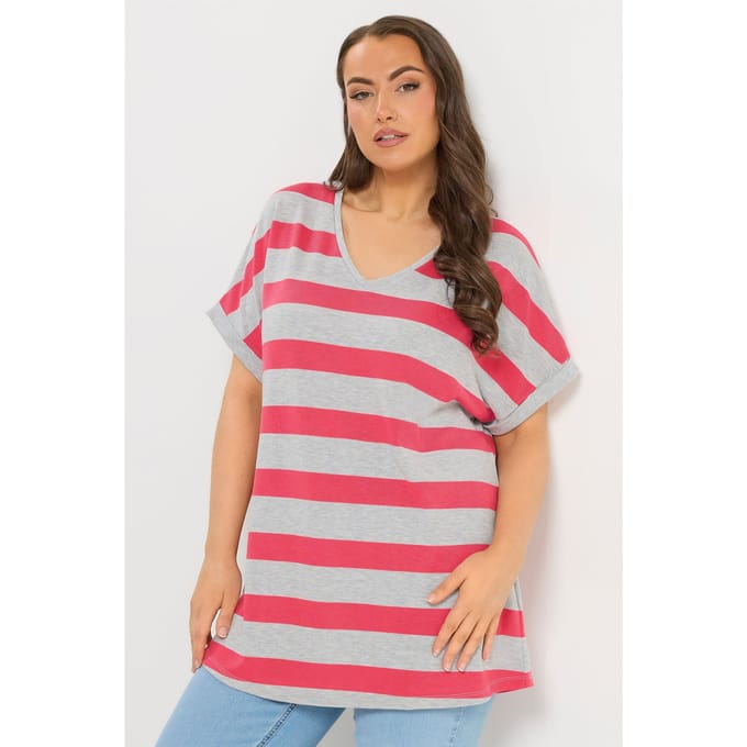 Yours Roze En Grijze Gestreepte Top Size 50-52