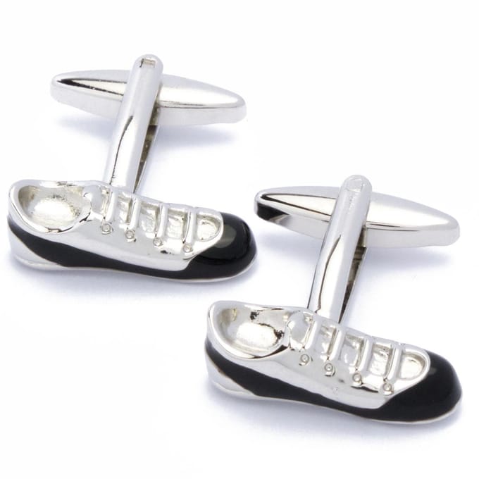 Manchetknopen - Schoenen Zilver met Zwart Emaille