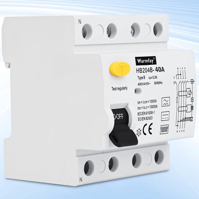 Veiligheidsschakelaar - Aardlekautomaat - Elektrische Beveiliging - Type B Detectie - 40 A 300 mA - Grijs