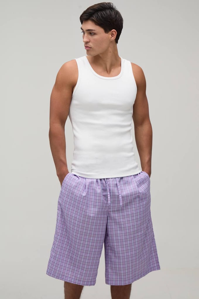 Geribbelde Muscle Fit Tanktop & Jort Lounge Set | Pink | Size Medium