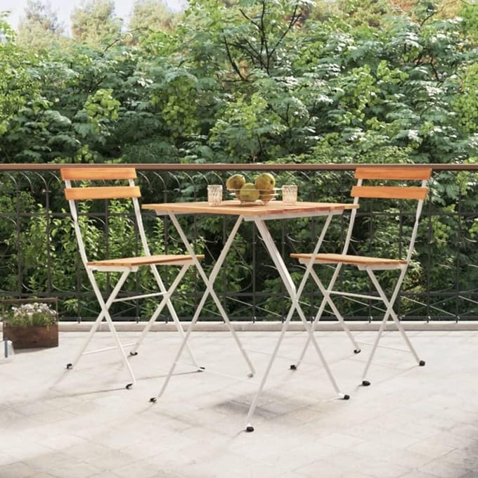 Inklapbare bistrostoel - Tuinstoel set - Buiten zitten - Massief acaciahout staal - 39x45x79 cm - Wit