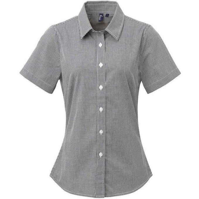 Premier Dames/Dames Gingham overhemd met korte mouwen (Zwart/Wit)