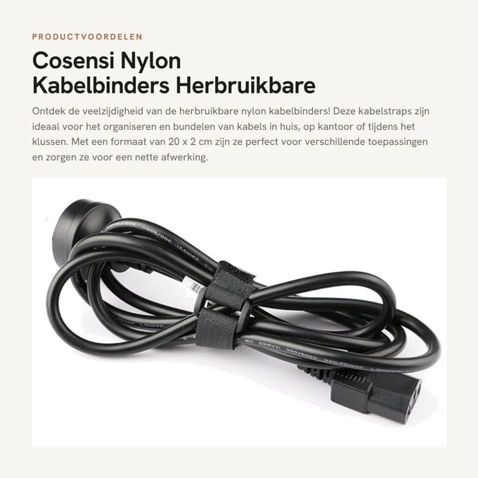 Dailygoods- Kabelbinders Herbruikbaar 20 Stuks - Nylon - 20 X 2 cm - Verstelbaar - Antislip - Multifunctioneel - Lichtgewicht