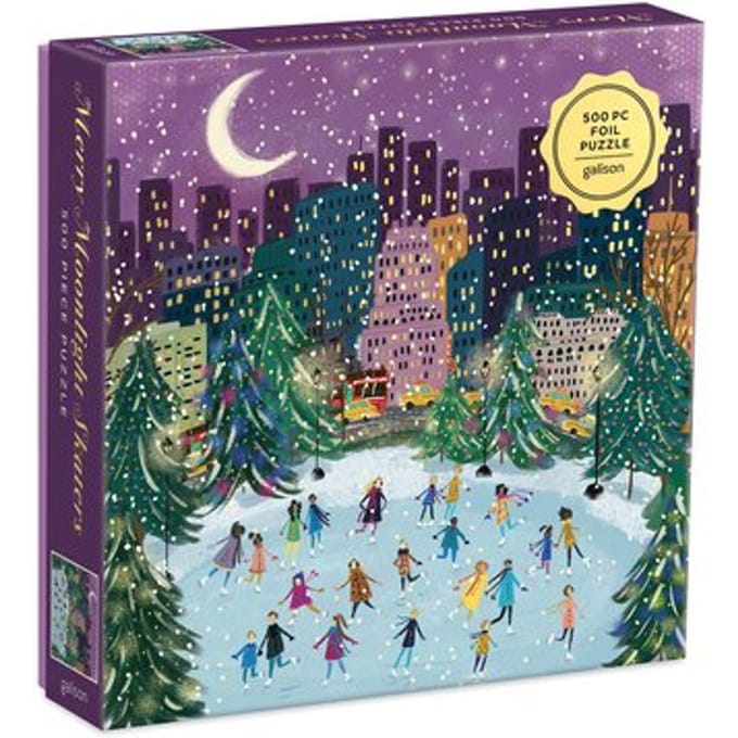 Merry Moonlight Skaters 500 Piece Foil Puzzle - Galison