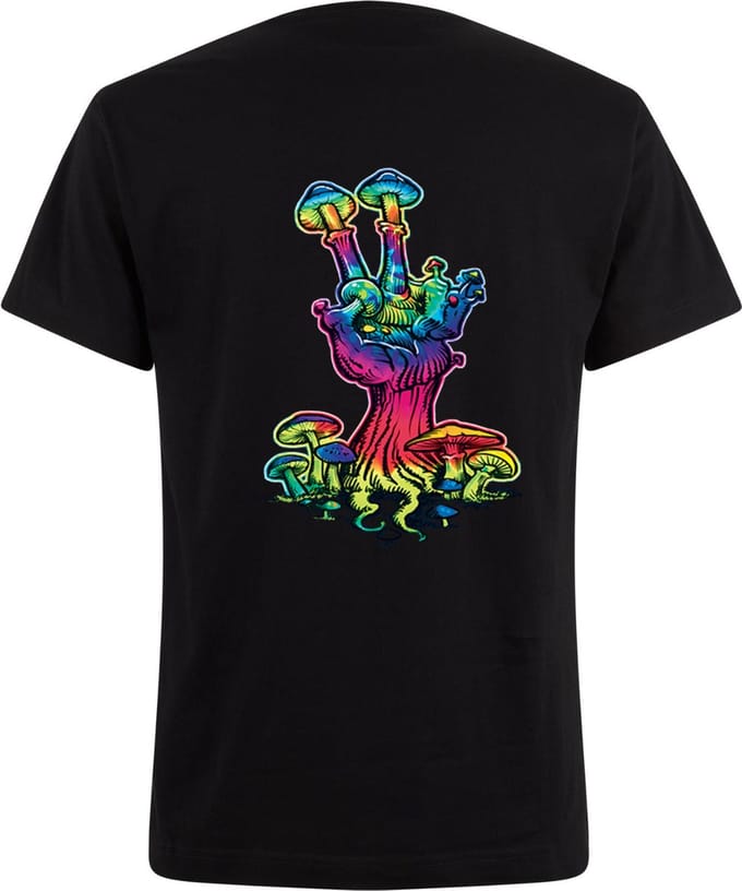 Zwart Neon Tshirt Peace Mushroom S