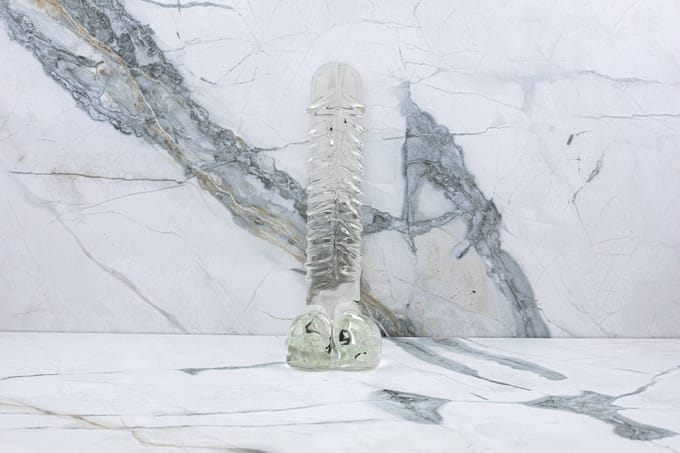 Glas - Realistic Ribbed Glass G-Spot Dildo with Balls