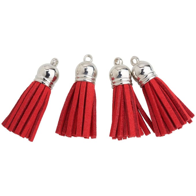 Imitatieleren kwastjes - Zilver/Rood