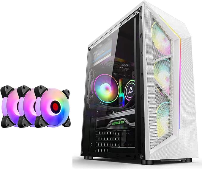 Gaming PC Behuizing - Mid-Tower Kast - Computer Bouwen - Acryl Glas Paneel - 355x180x425mm - Wit