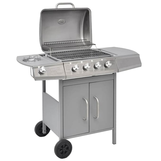 vidaXL Gasbarbecue 4+1 kookzone zilver