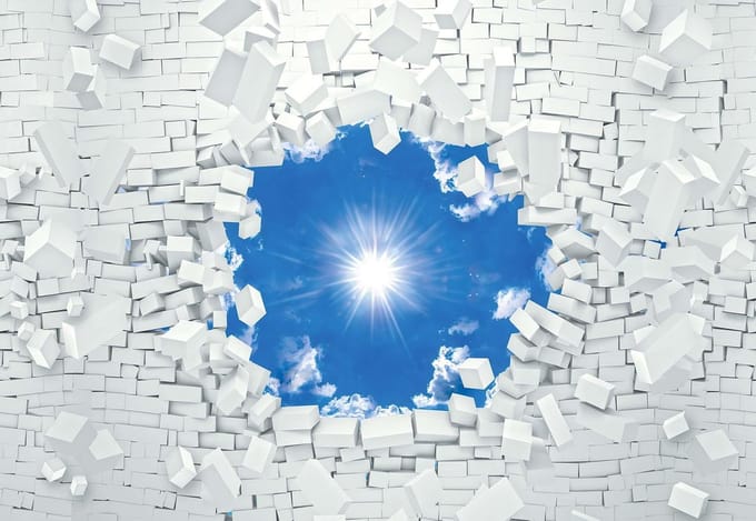 Fotobehang Blue Sky Brick | XL - 208cm x 146cm | 130g/m2 Vlies