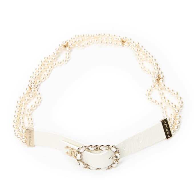 CC Leather and Chain Pearl Belt 75  Riem