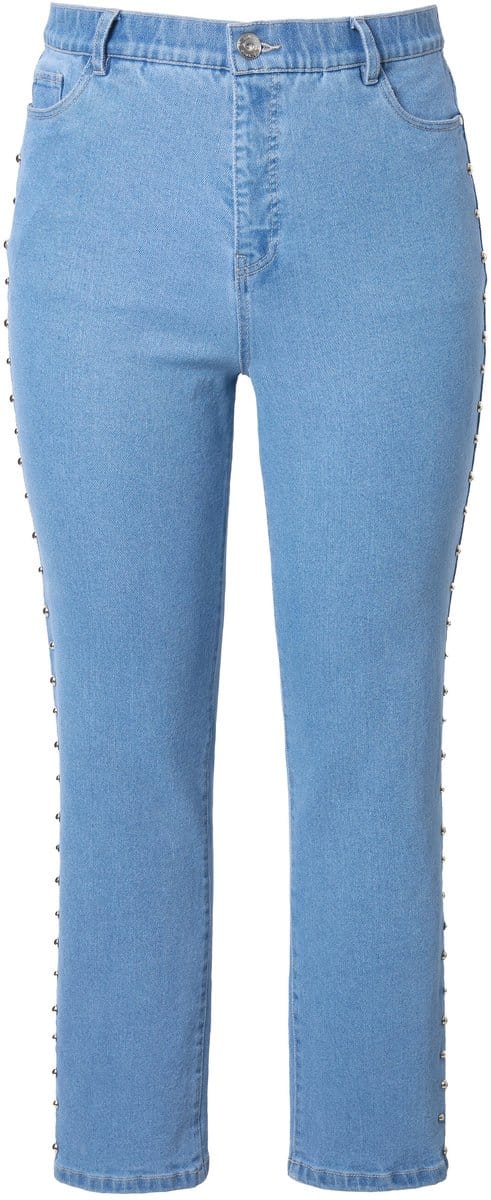 Studio Untold - Dames - Mom-jeans sierstuds 5-pocket elastische tailleband - Blauw denim - Maat 48